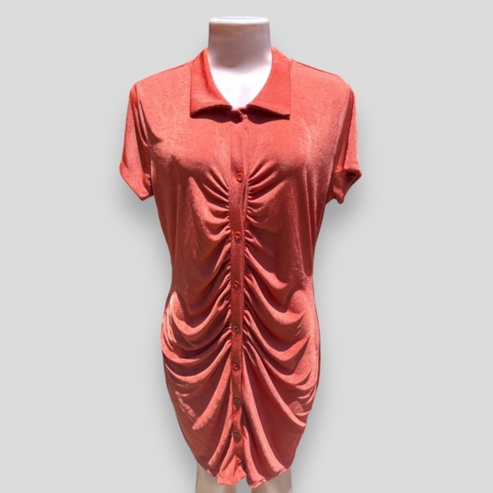 NWT Riley & James rouched button through bodycon mini dress coral